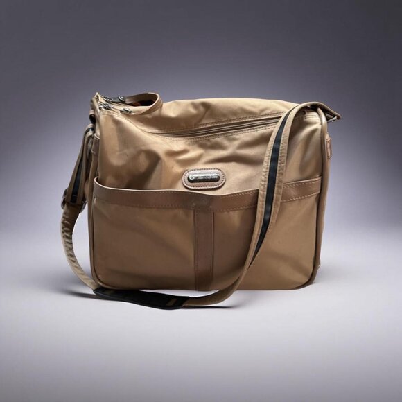 Y2K Vintage Samsonite Tan Nylon Crossbody Travel Shoulder Bag, Zip Top, Pockets, - Picture 2 of 6